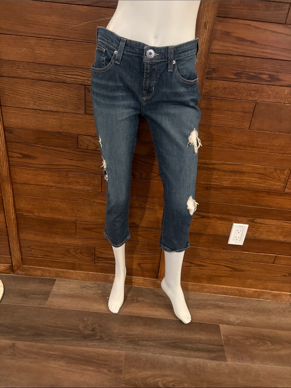 Guess Women's Dark Blue Ripped Cropped Jeans